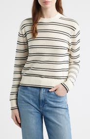 Madewell Striped Textured Stitch Cotton Crewneck Sweater