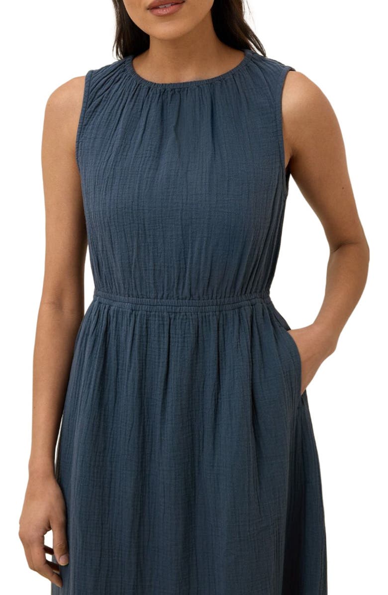 Pact Organic Cotton Coastal Double Gauze Tiered Midi Dress, Alternate, color, French Navy