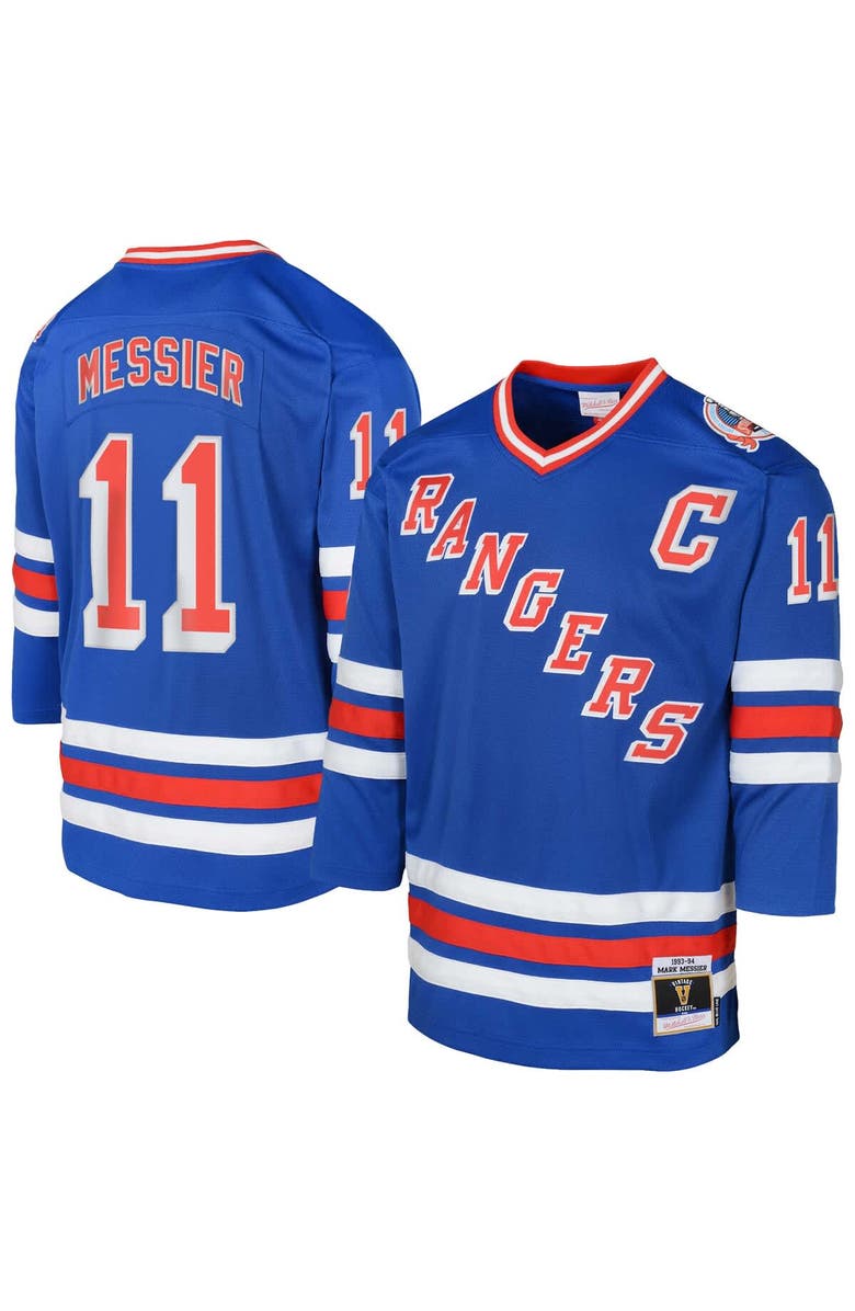 Mitchell & Ness Preschool Mitchell & Ness Mark Messier Powder Blue New York Rangers Captain Patch 1993-94 Blue Line 2.0 Player Jersey, Main, color, 