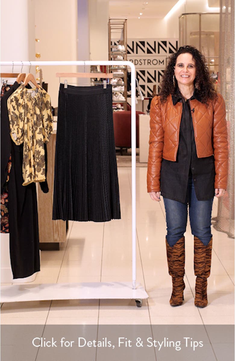 Pleated Stretch Logo Jacquard Satin Maxi Skirt, sales video thumbnail