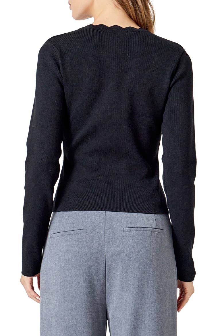 Scalloped Cardigan, Alternate, color, BLACK