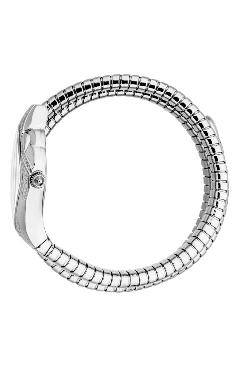 Just Cavalli Coiled Snake Bracelet Watch, 22mm x 36.5mm, Alternate, color, Silver
