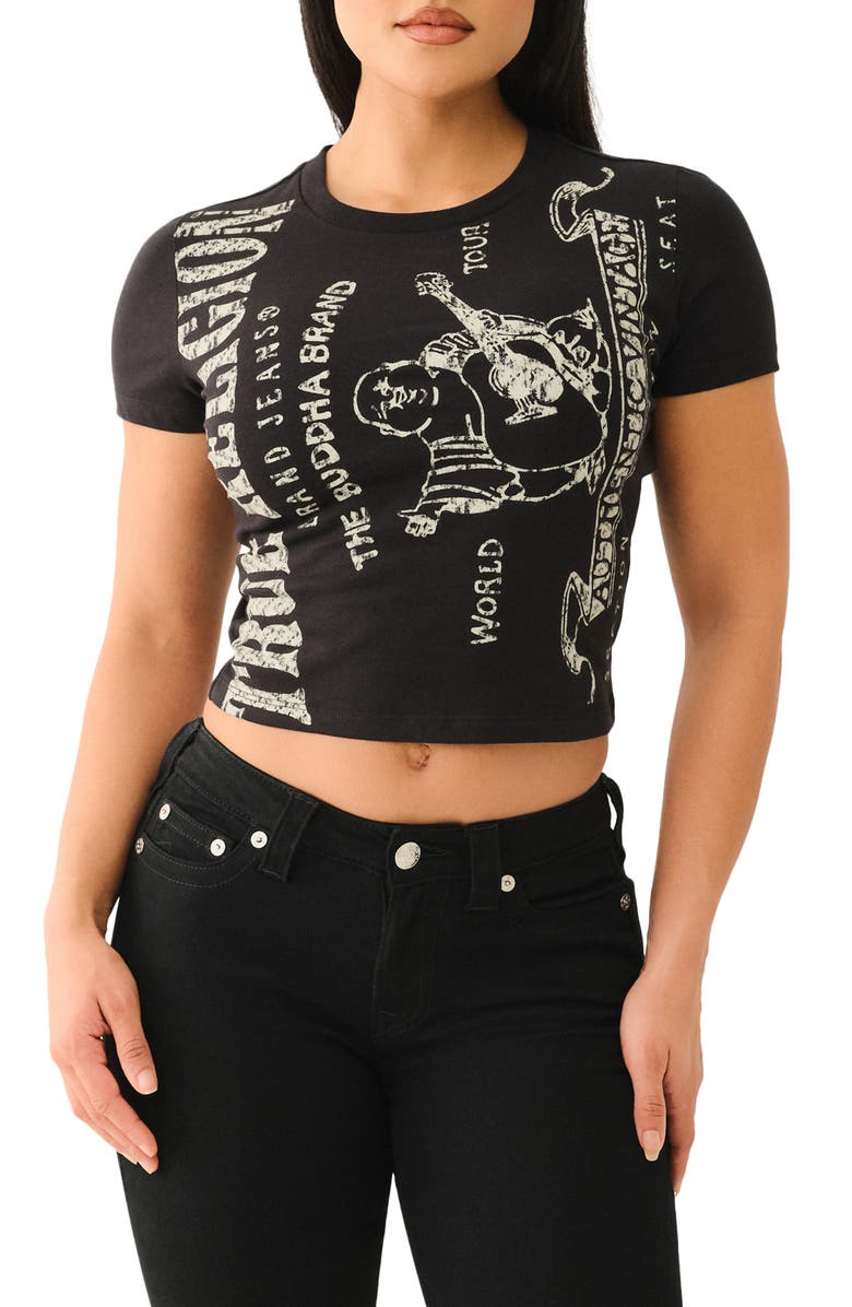 True Religion Logo Cotton Graphic Baby Tee, Main, color, Jet Black