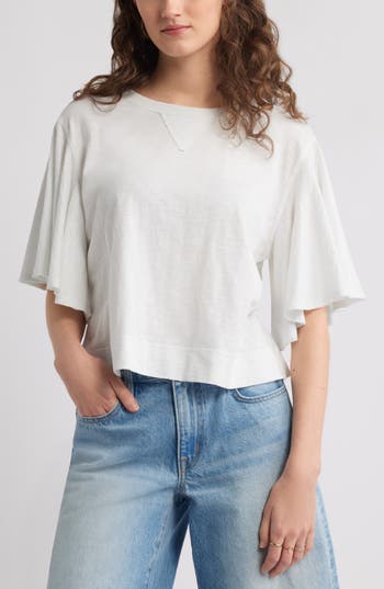 Treasure & Bond Flutter Sleeve Cotton T-shirt In White