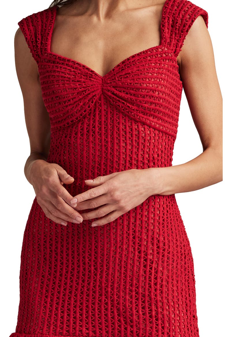 Open Stitch Ruffle Hem Cocktail Dress, Alternate, color, ROUGE