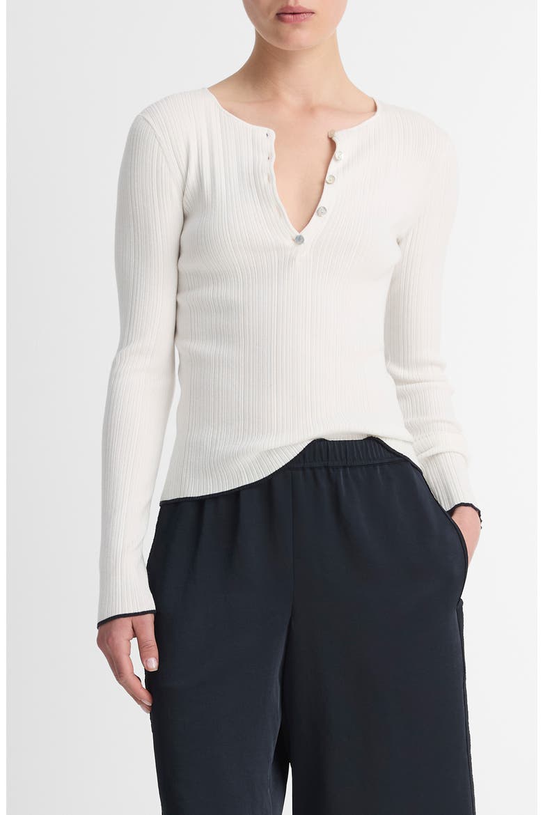 Tipped Edge Rib Henley, Main, color, OFF WHITE/DEEP LAKE