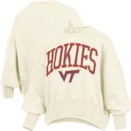 PRESSBOX Women's Pressbox Natural Virginia Tech Hokies Oversized Waist-Length Crewneck Sweatshirt