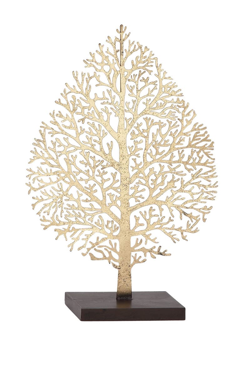 Goldtone Metal Leaf Sculpture, Alternate, color, GOLD