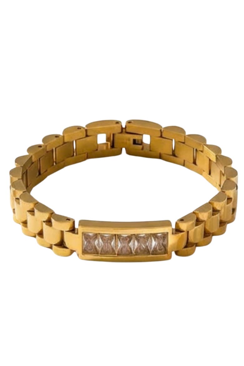 Maxine Waterproof Link Chain Crystal Bracelet, Main, color, GOLD