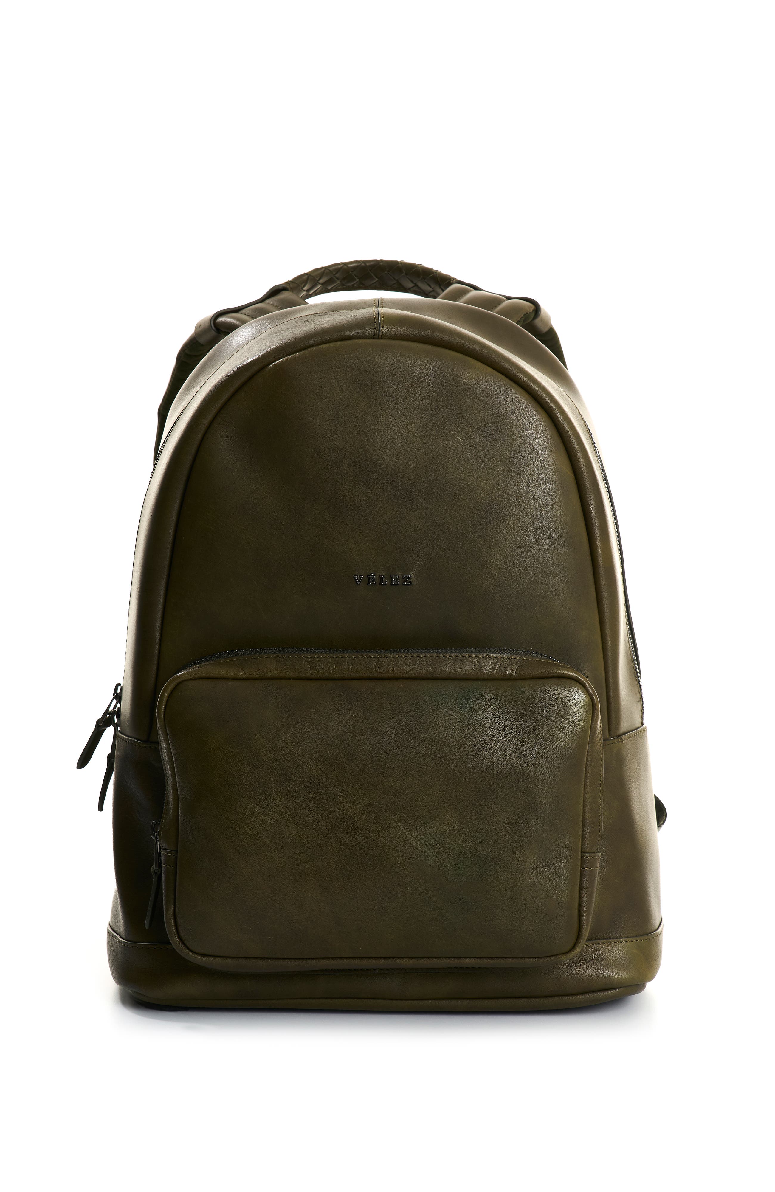 Velez Smooth Leather Backpack with Vintage Effect, Main, color, Dark Green