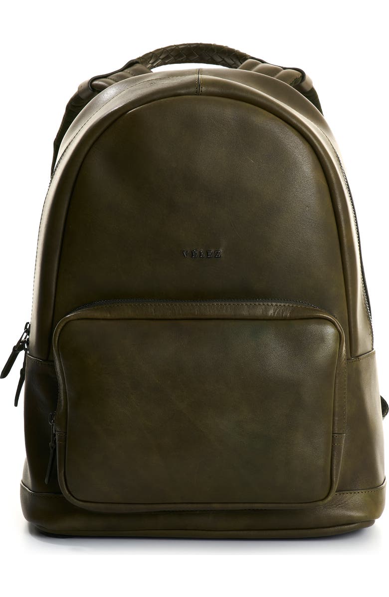 Velez Smooth Leather Backpack with Vintage Effect, Main, color, Dark Green