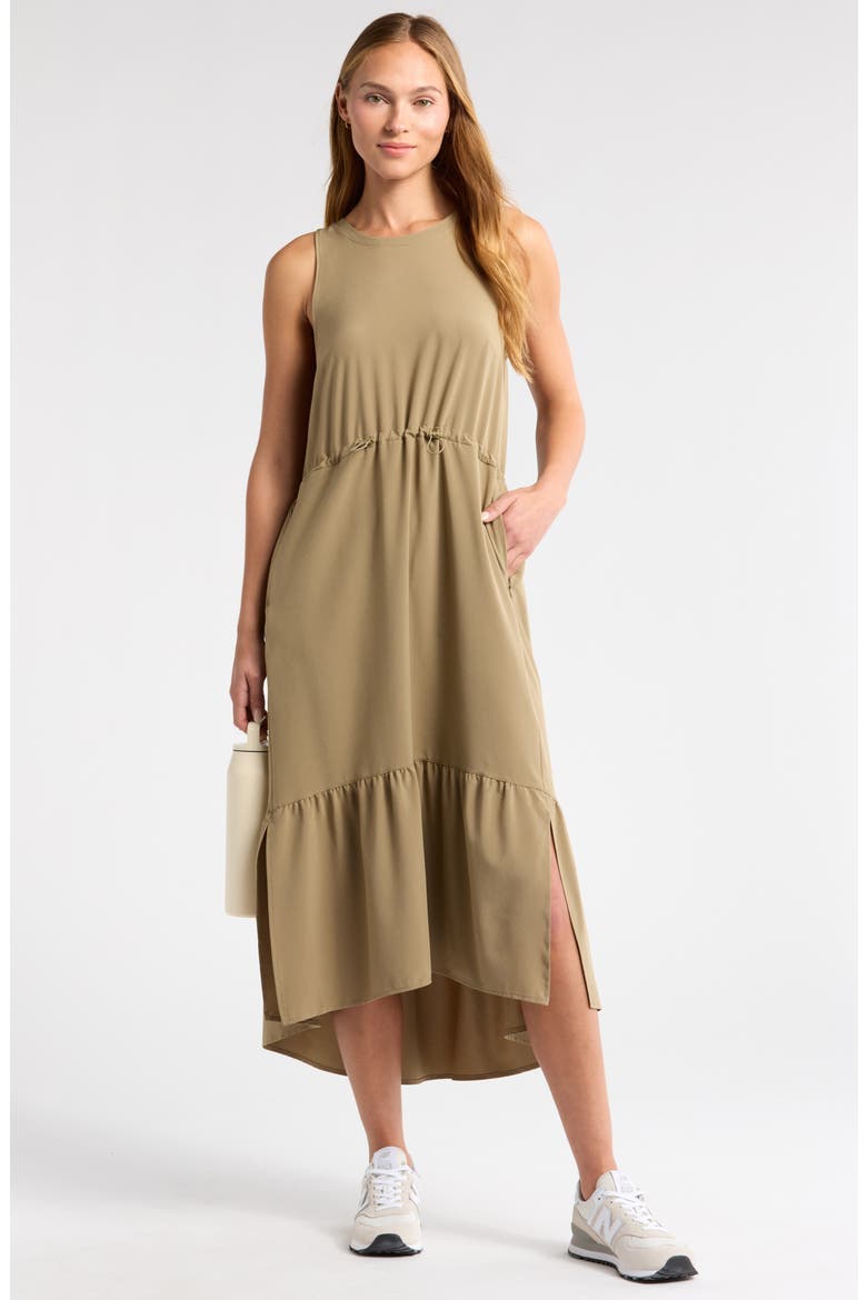 Pursuit Tiered Midi Dress, Main, color, OLIVE COVERT