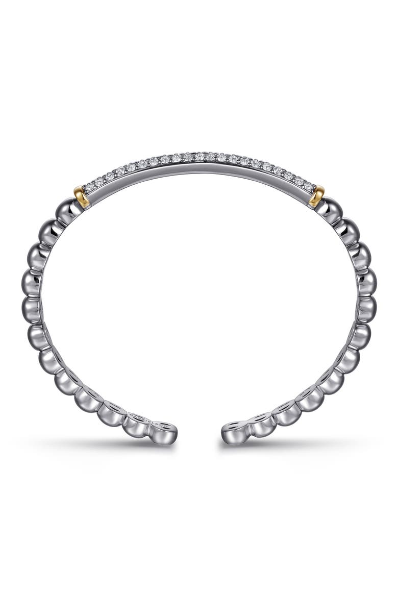 Bujukan Sterling Silver, White Sapphire & 14K Gold Open Bangle Bracelet, Alternate, color, SILVER/ 14K YELLOW GOLD