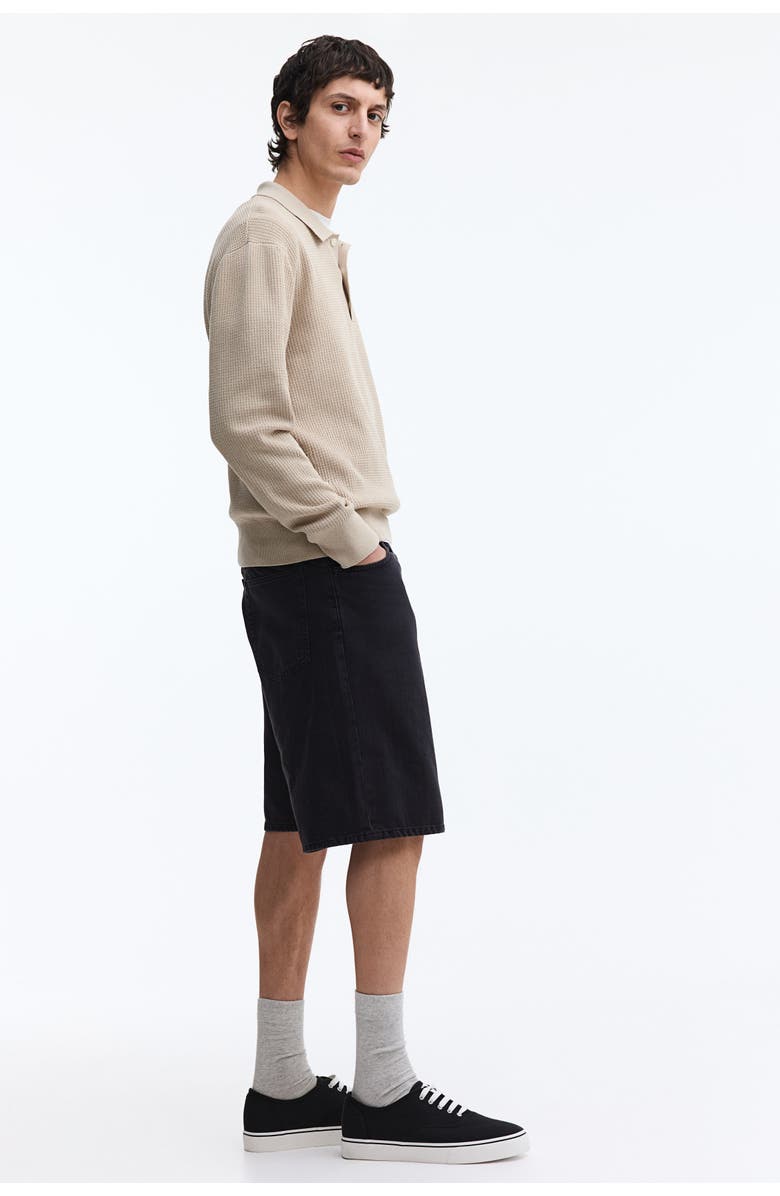 H&M Relaxed Denim Shorts, Alternate, color, Black
