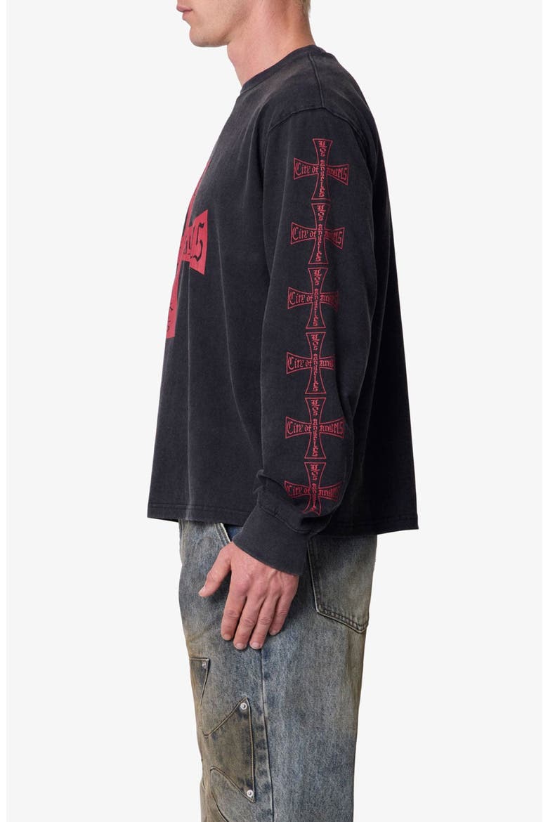 Washed LA Long Sleeve Cotton Graphic T-Shirt, Alternate, color, BLACK