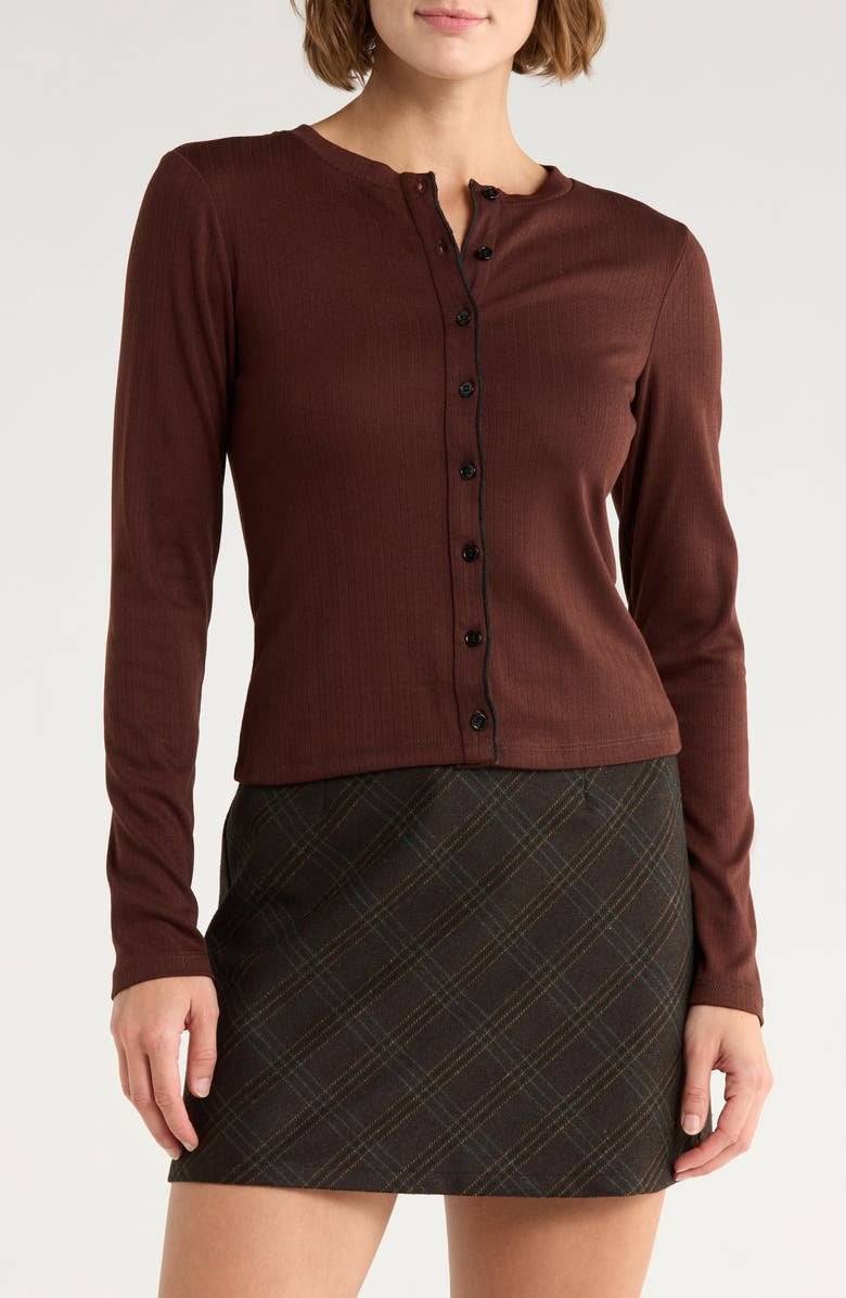 Elodie Pointelle Stitch Button-Up Top, Main, color, Chocolate
