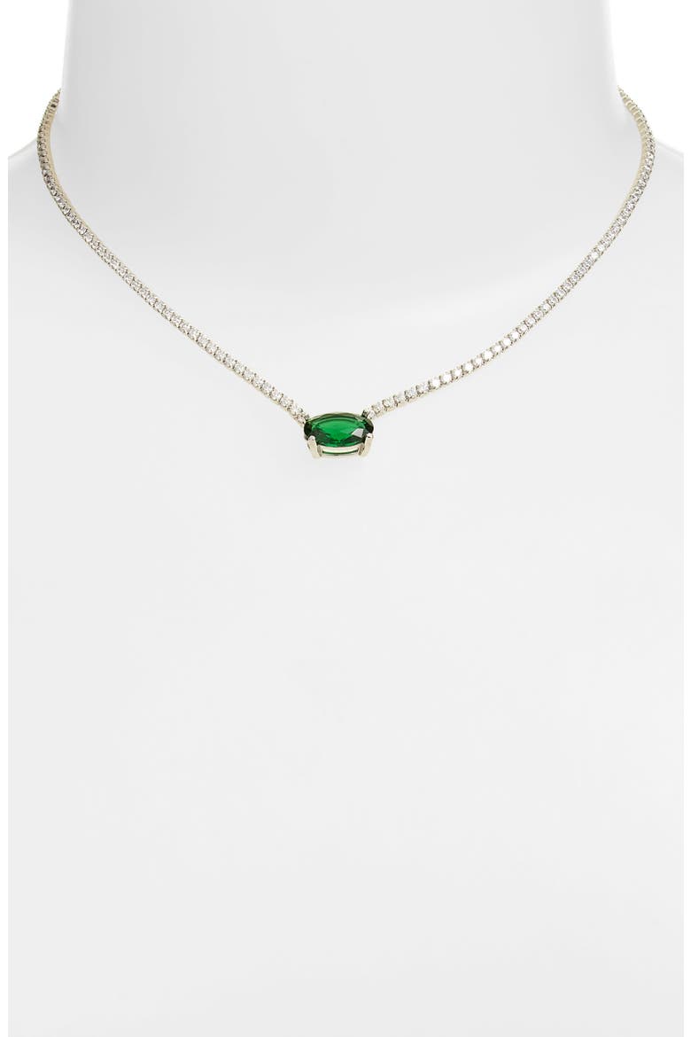 Oval Pendant Tennis Necklace, Alternate, color, SILVER / GREEN