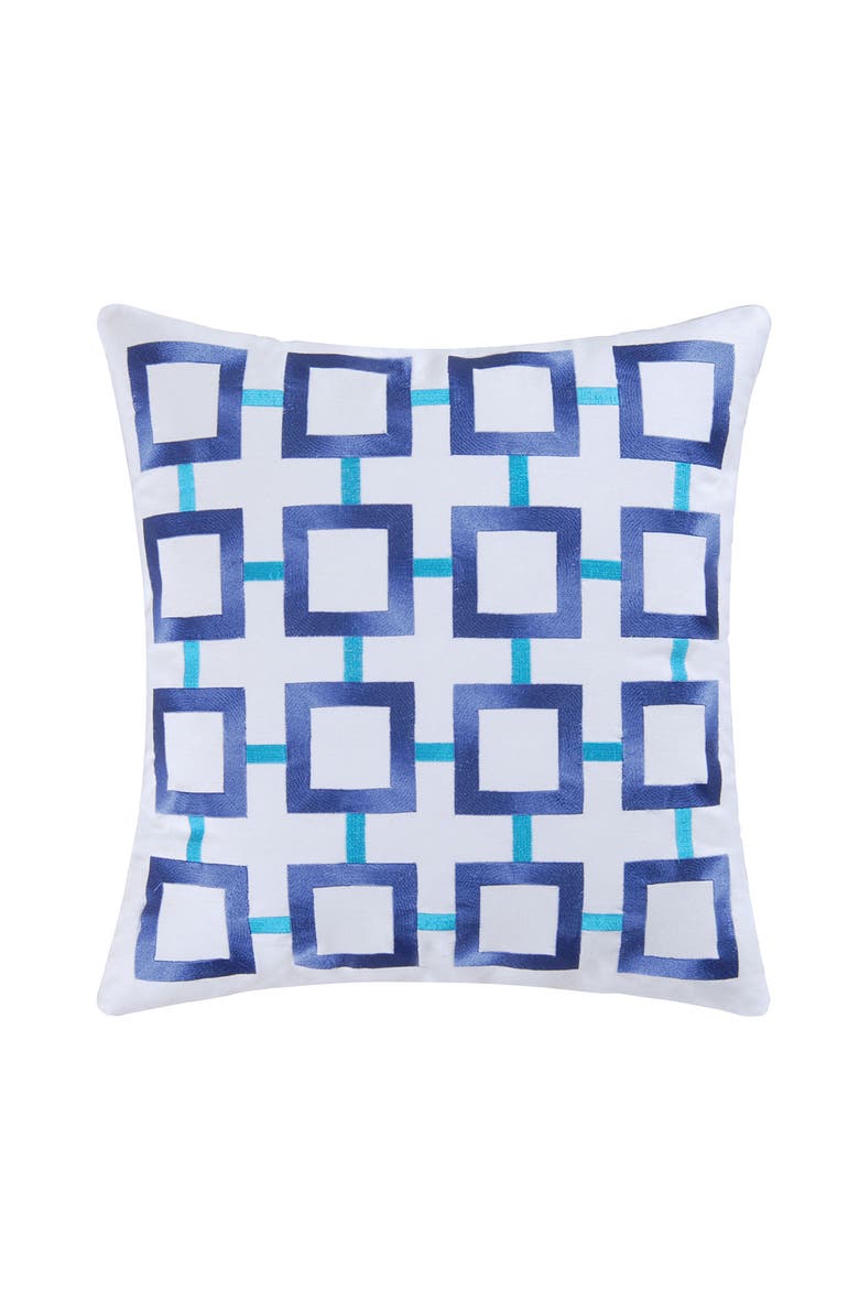 Blue Square Embroidered Accent Pillow 18" x 18", Main, color, Blue