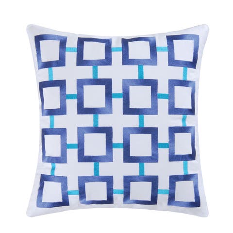 Blue Square Embroidered Accent Pillow 18" x 18"