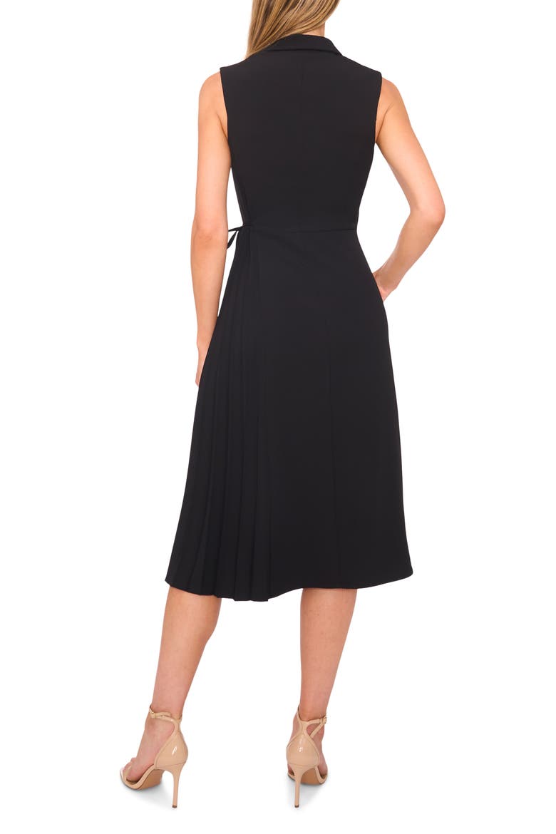 Pleated Faux Wrap Front Midi Dress, Alternate, color, RICH BLACK