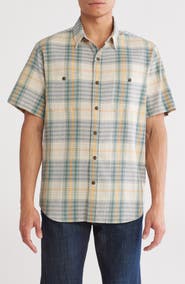 Lucky Brand Crinkle Mason Short Sleeve Button-Up Shirt
