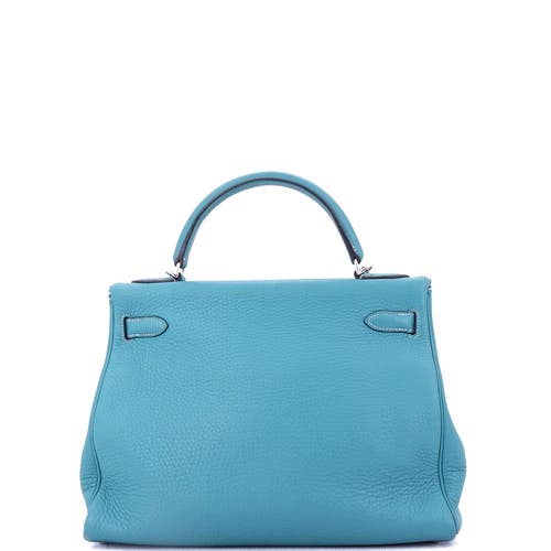 Pre-owned Hermes  Hermes Kelly Handbag Blue Clemence With Palladium Hardware 32 In Blue