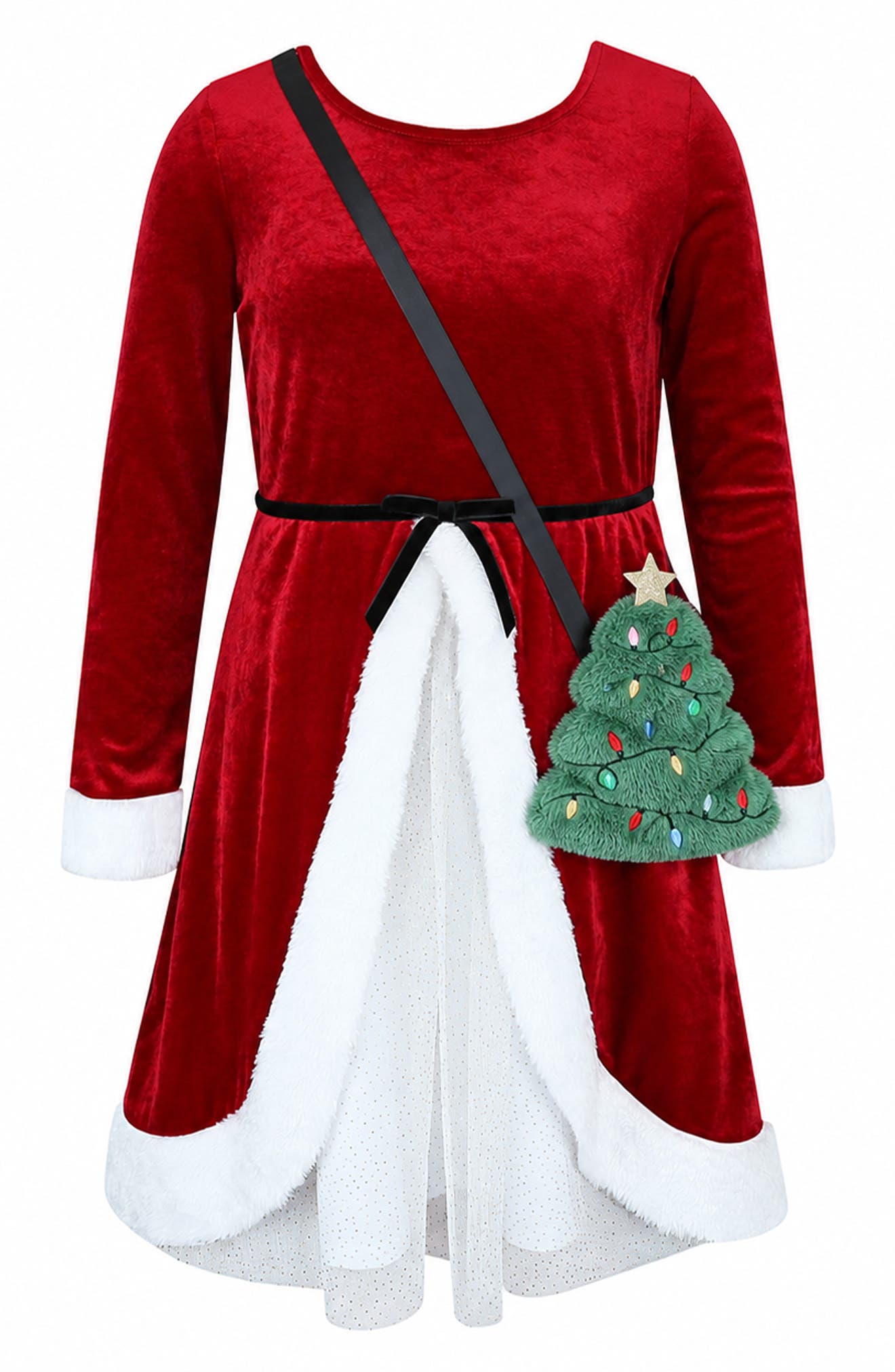 Kids' Velvet Split Front Dress & Purse Set