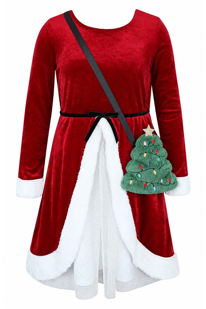 Kids' Velvet Split Front Dress & Purse Set, Main, color, RED