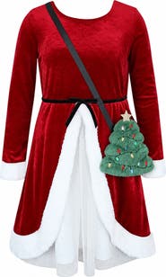 Zunie Kids' Velvet Split Front Dress & Purse Set