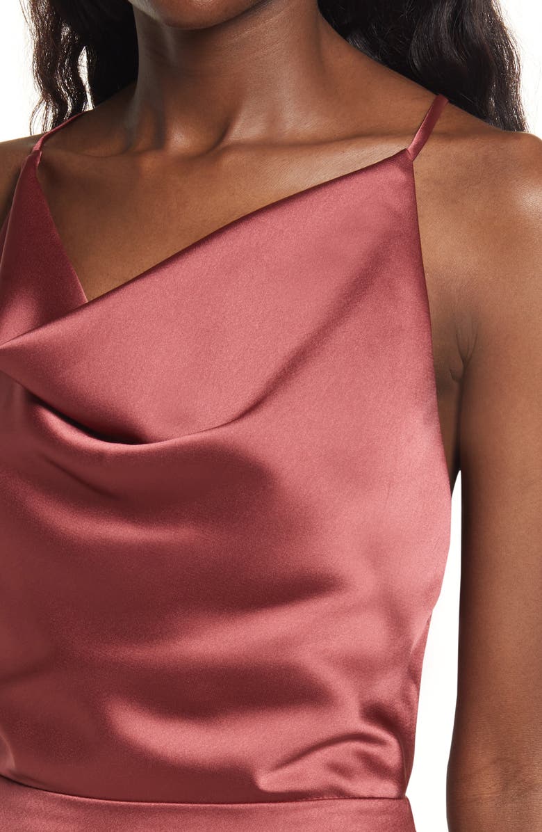Amsale Cowl Neck Fluid Satin Gown, Alternate, color, 