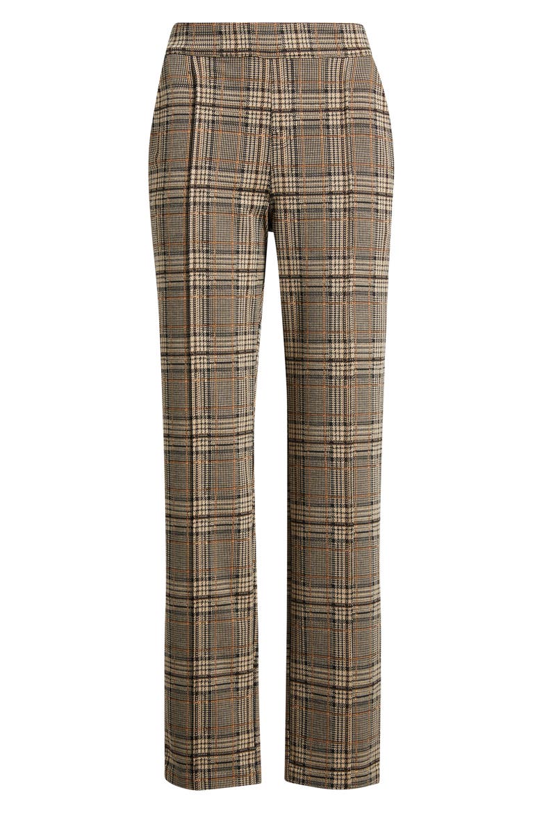 Plaid Pintuck Pull-On Pants, Alternate, color, BROWN