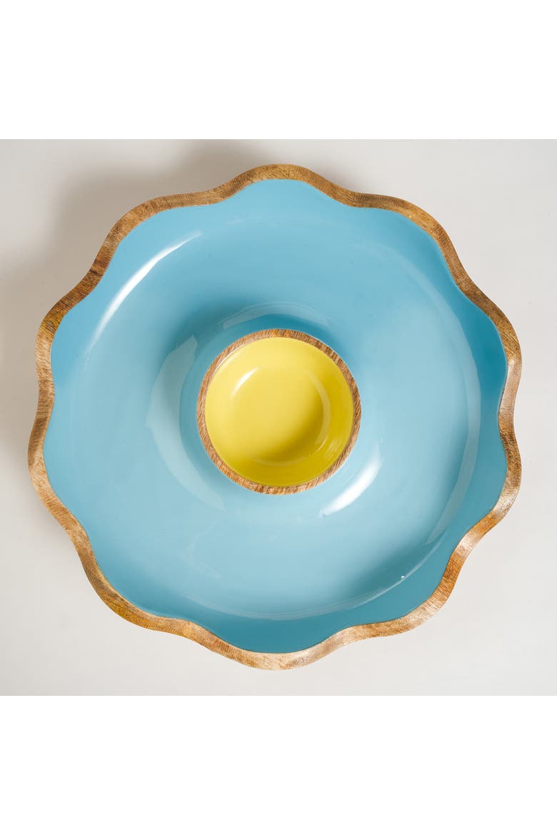Lakri Carved Mango Wood Serving Bowl | Artisan Serving, Alternate, color, Blue
