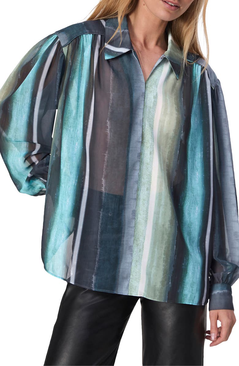 rag & bone Emmy Stripe Button-Up Shirt, Alternate, color, Grey Blue Stripe