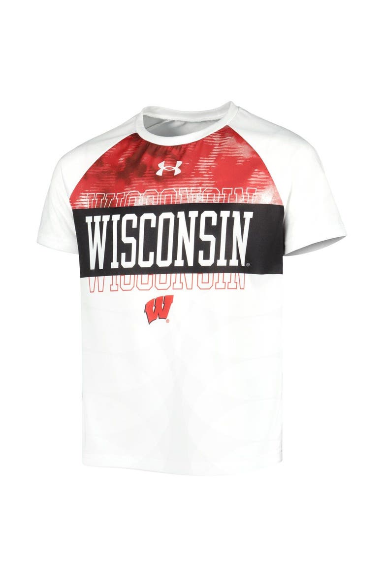 Youth Under Armour White Wisconsin Badgers Gameday Print Raglan T-Shirt, Alternate, color, White