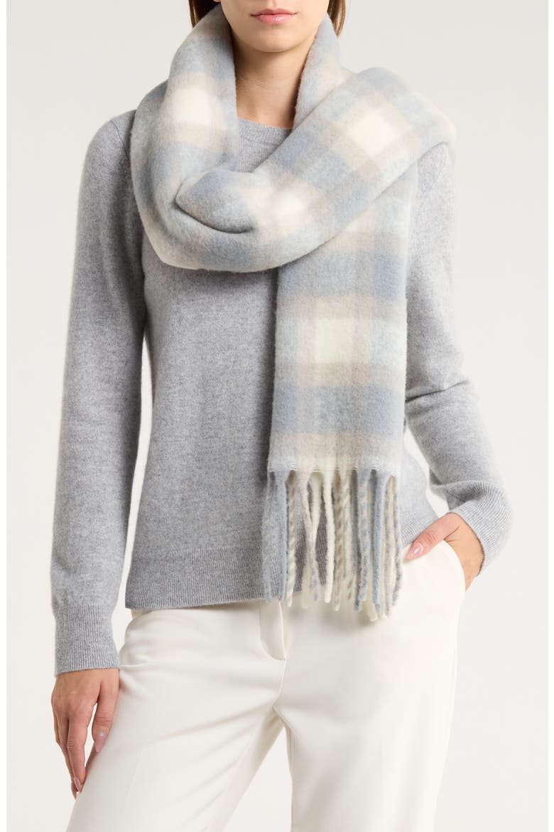 Wool & Alpaca Blend Fringe Scarf, Main, color, GREY- TAN