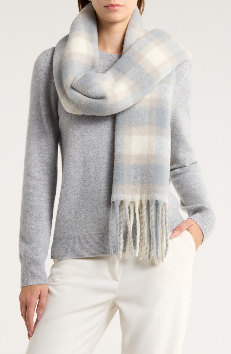 Nordstrom Plaid Wool & Alpaca Blend Fringe Scarf, Main, color, Grey- Tan