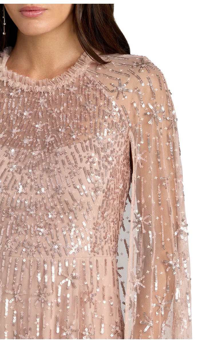 Mac Duggal Embellished Mesh Column Gown With Cape Sleeves, Alternate, color, Rose