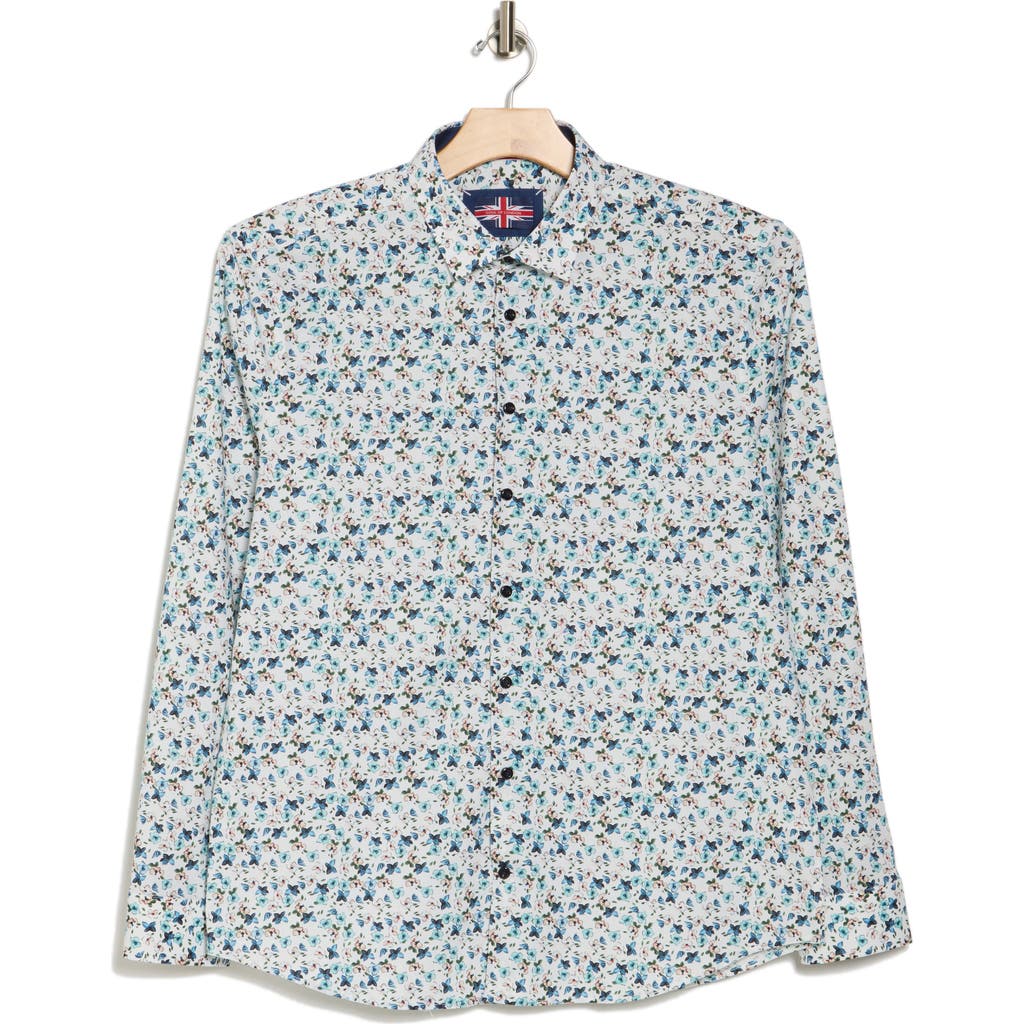 Soul Of London Stretch Cotton Button Up Shirt In Teal/sarcelle