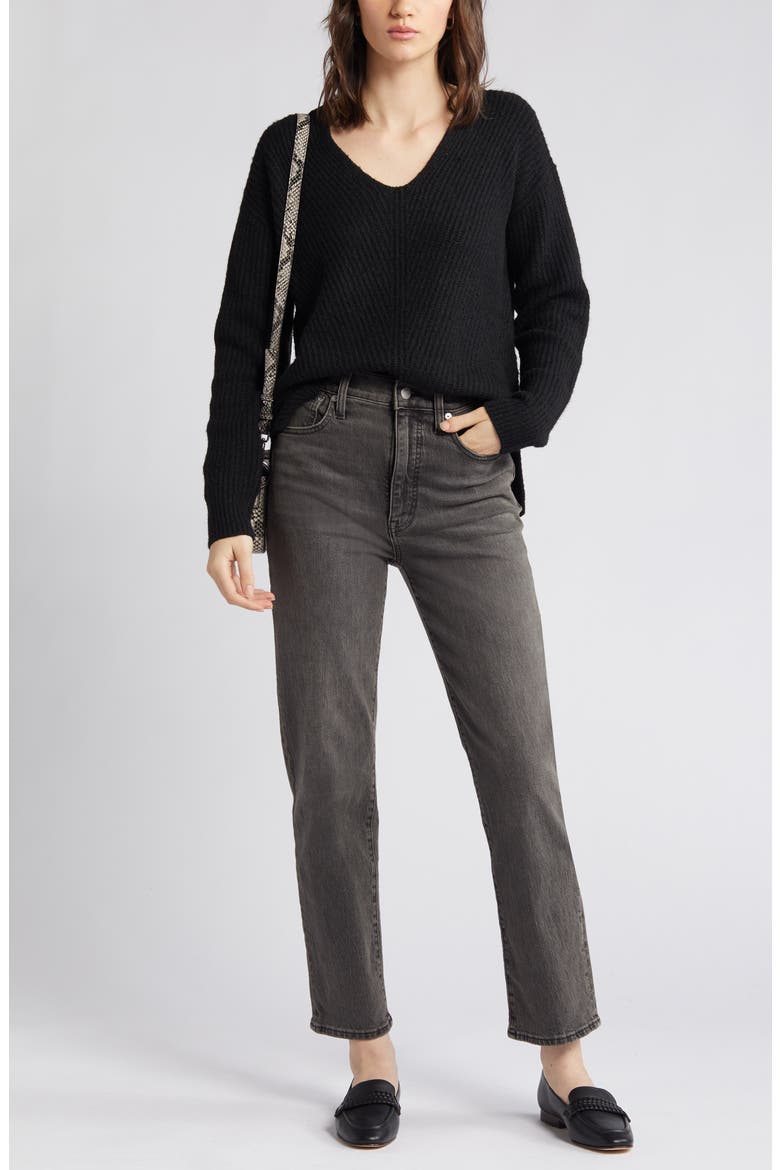Directional V-Neck Sweater, Main, color, BLACK
