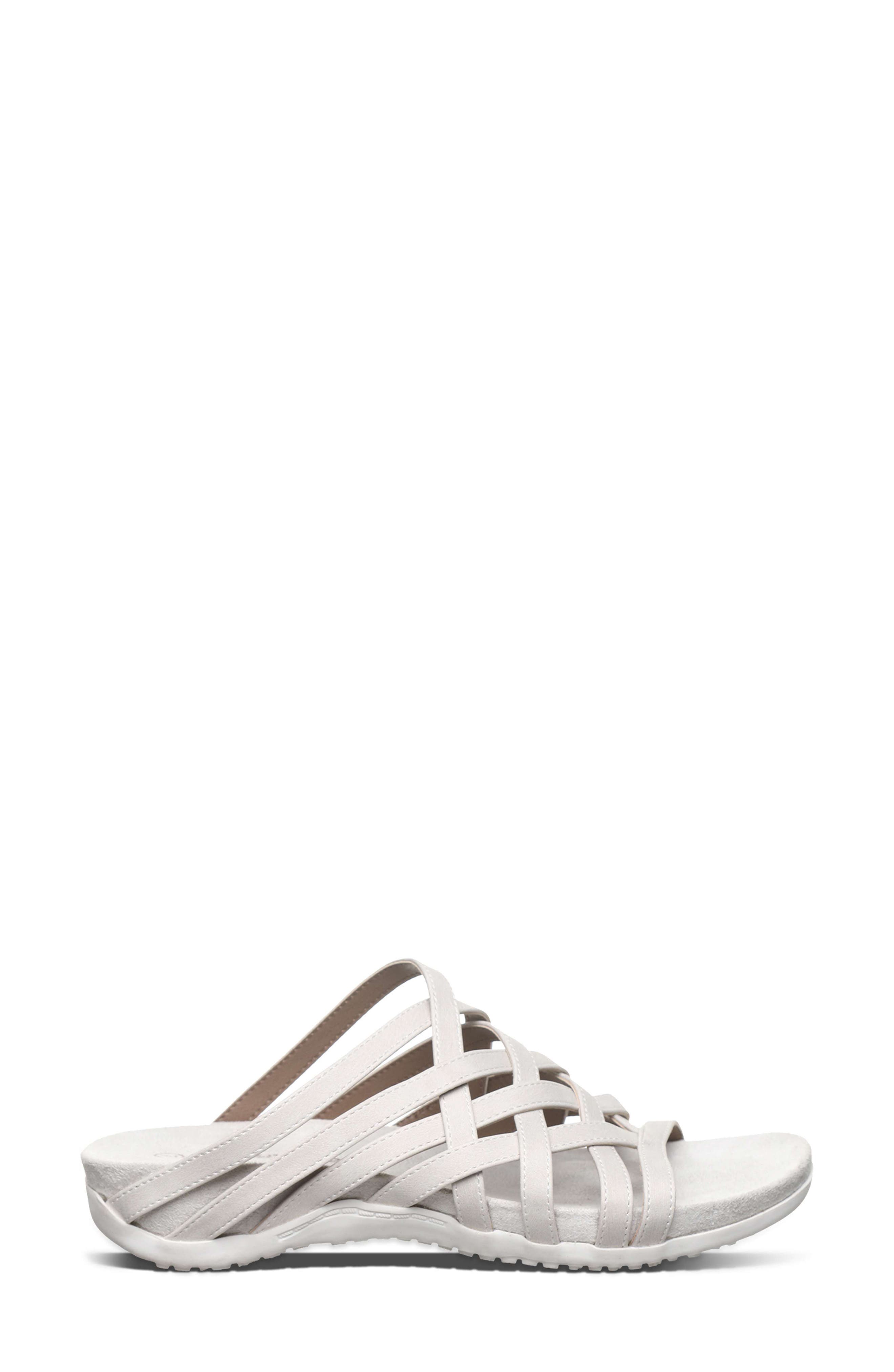 BEARPAW <p>Zinnia Faux Leather Slide Sandal (Women)</p>, Alternate, color, White