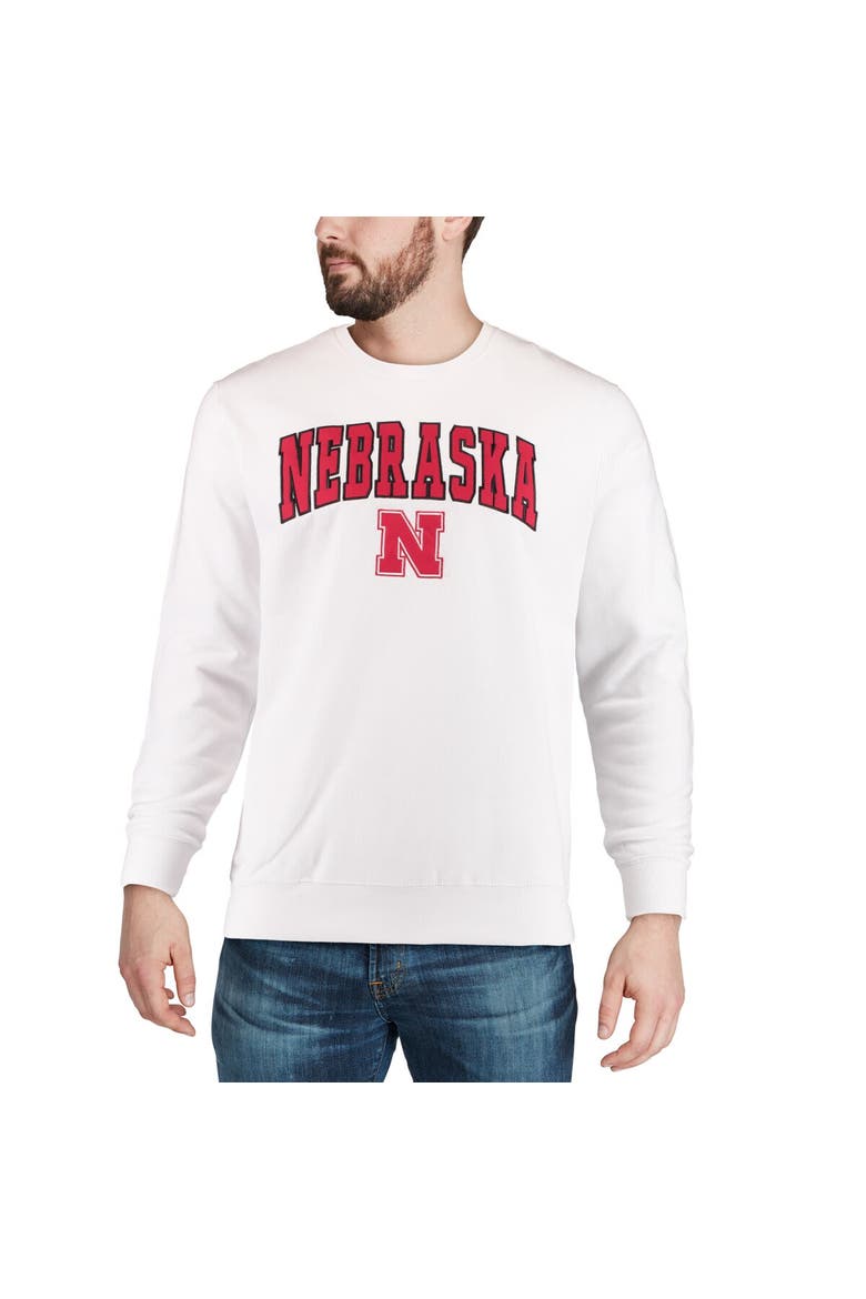 Men's Colosseum White Nebraska Huskers Arch & Logo Crew Neck Sweatshirt, Alternate, color, White