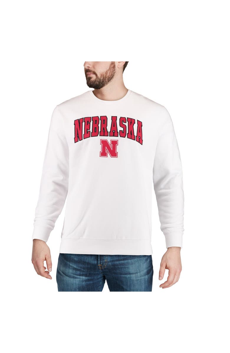 COLOSSEUM Men's Colosseum White Nebraska Huskers Arch & Logo Crew Neck Sweatshirt, Alternate, color, White