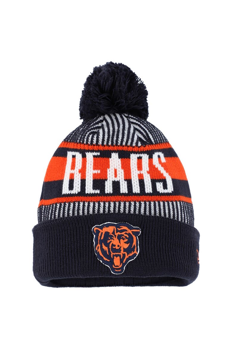 Youth New Era Navy Chicago Bears Striped  Cuffed Knit Hat with Pom, Main, color, Navy