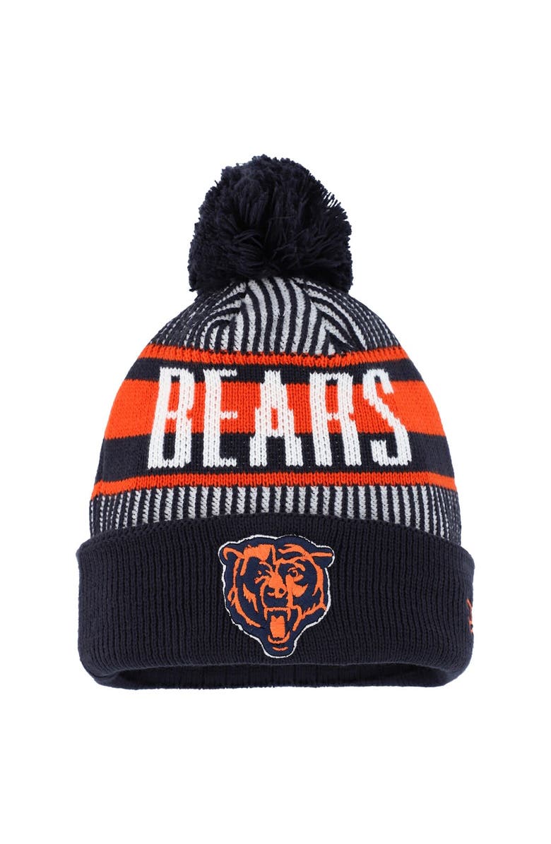 New Era Youth New Era Navy Chicago Bears Striped Cuffed Knit Hat with Pom, Main, color,