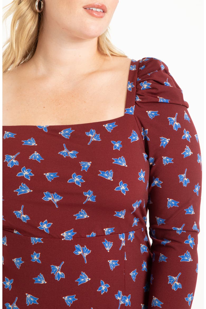 Floral Puff Sleeve Midi Dress, Alternate, color, POPPIES IN THE BLUE