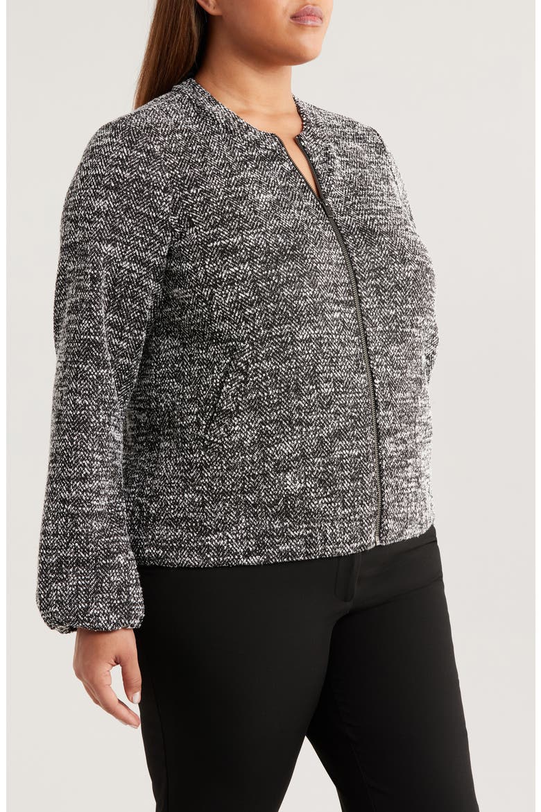 Herringbone Tweed Knit Bomber Jacket, Alternate, color, BLACK MULTI
