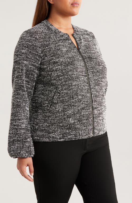 Nic + Zoe Nic+zoe Herringbone Tweed Knit Bomber Jacket