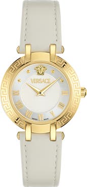 Versace Antlia Leather Strap Watch, 34mm