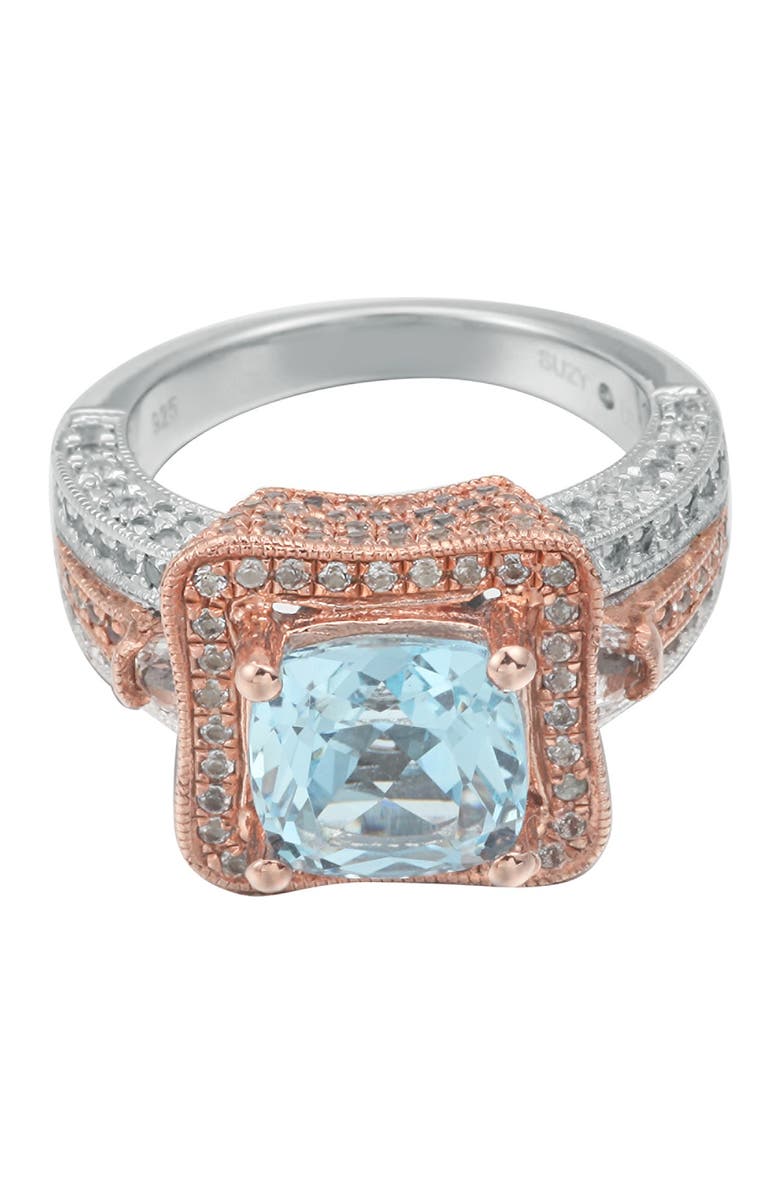 SUZY LEVIAN Two-Tone Sterling Silver Round Blue Topaz Ring, Main, color,