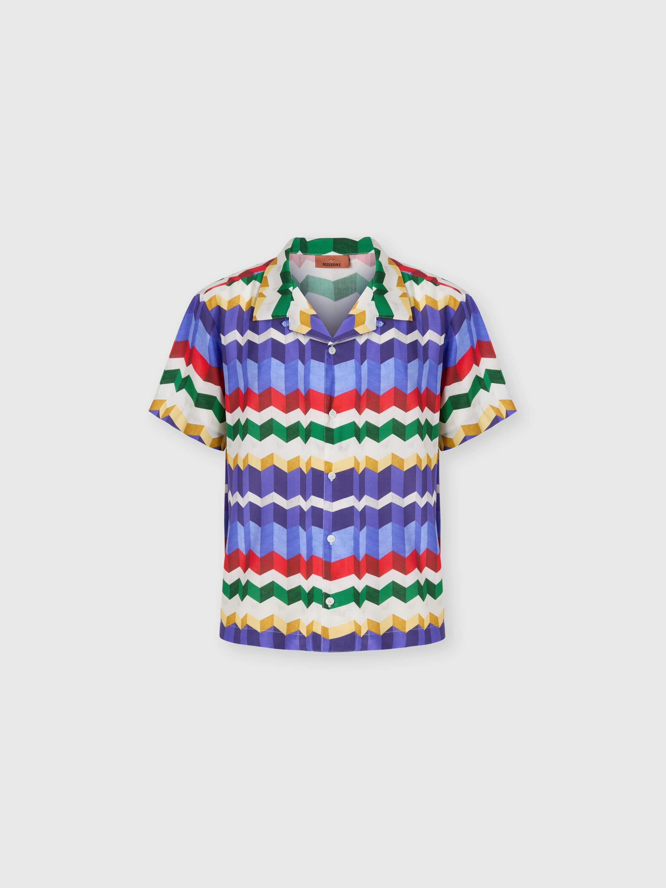 Bowling Shirt In Viscose With 3d Zigzag Print
